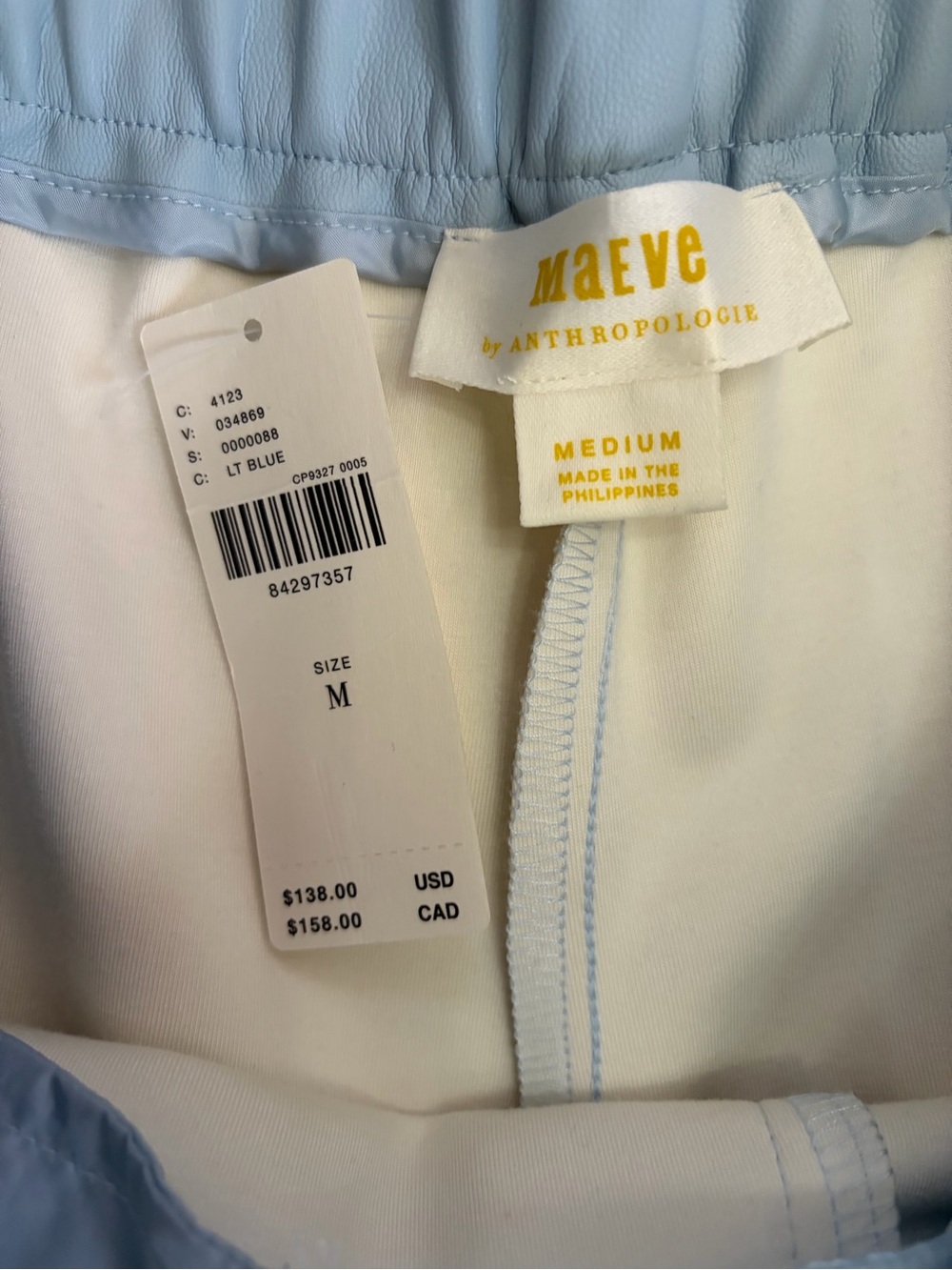 Maeve Anthropologie Pale Blue Vegan Leather Cropped Wide-Leg Pants - Picture 5 of 7